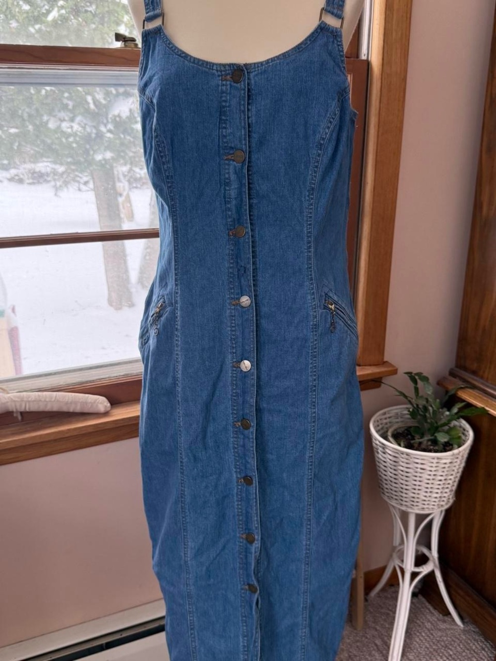 Vintage 90s Karen Kane Blue Denim Maxi Dress button front sundress western